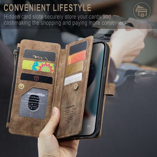 CASEME Konstläder Plånboksfodral för iPhone 12 Pro Max med rem - Brun