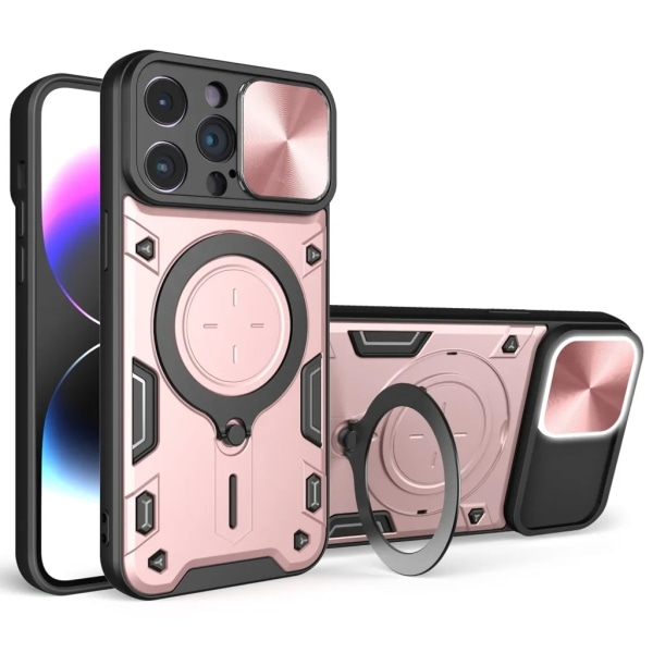 iPhone 15 Pro Mobile Cover Kickstand kameran suoja - vaaleanpunainen