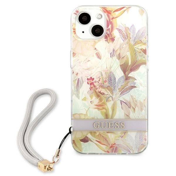Guess iPhone 13 Mini Skal Flower Strap - Lila