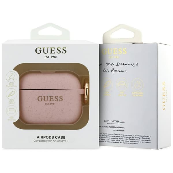 Guess AirPods Pro 3 Skal Silicone Glitter Ring Rosa