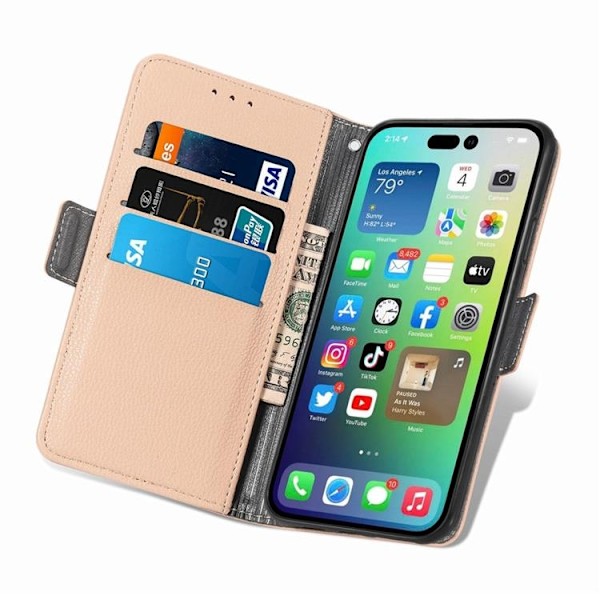 iPhone 14 Pro Pungetui Flower Decor Magnetic - Khaki Beige