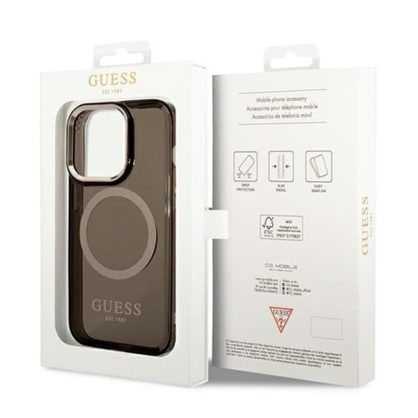 GUESS iPhone 14 Pro Max Skal Magsafe Guld Outline Translucent - Black
