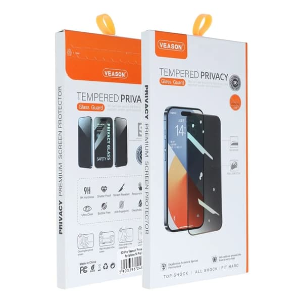 Veason iPhone 15 Plus Härdat Glas Skärmskydd Privacy 6D Pro Svart