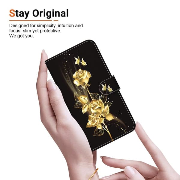 Samsung Galaxy S26 Plånboksfodral Anti-Drop Mönstertryck Konstläder - Guld