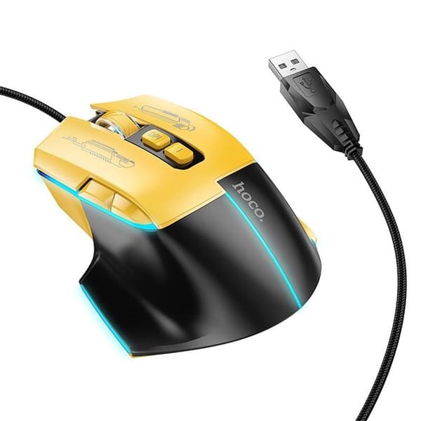 Hoco Wired Gaming Mus USB-A 3600DPI - Svart/Gul Svart