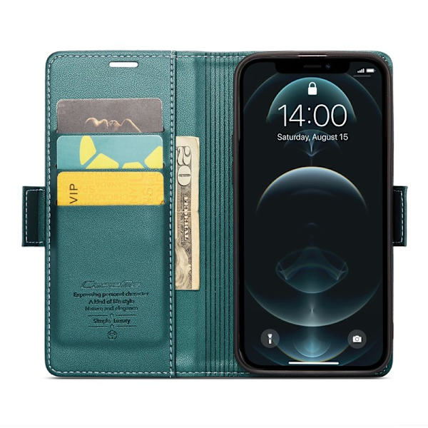 CASEME iPhone 12 Pro Max Plånboksfodral Konstläder RFID-Skydd Grön