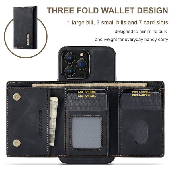 DG.MING iPhone 16 Pro Konstläder Plånboksfodral Kickstand Svart