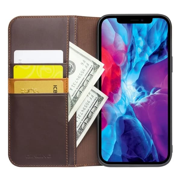 QIALINO iPhone 13 Pro Max Plånboksfodral Äkta läder - Brun Brun