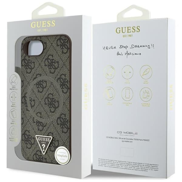Guess Mobilskal till iPhone 16e MagSafe 4G Ring Triangle Logo Brun
