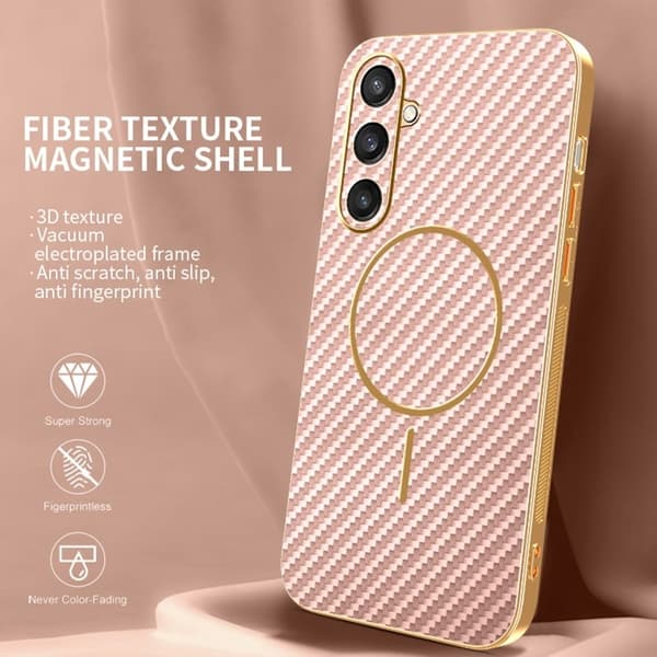 Mobilskal till Samsung Galaxy S26 Kolfiber Texturerad TPU - Rosa