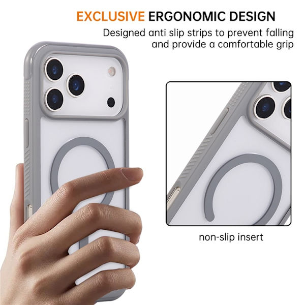 Mobilskal till iPhone 17 Pro MagSafe TPU+PC Transparent - Grå Grå