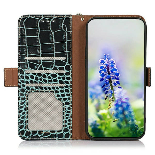 iPhone 17 Plånboksfodral Äkta Läder Crocodile - Grön Grön