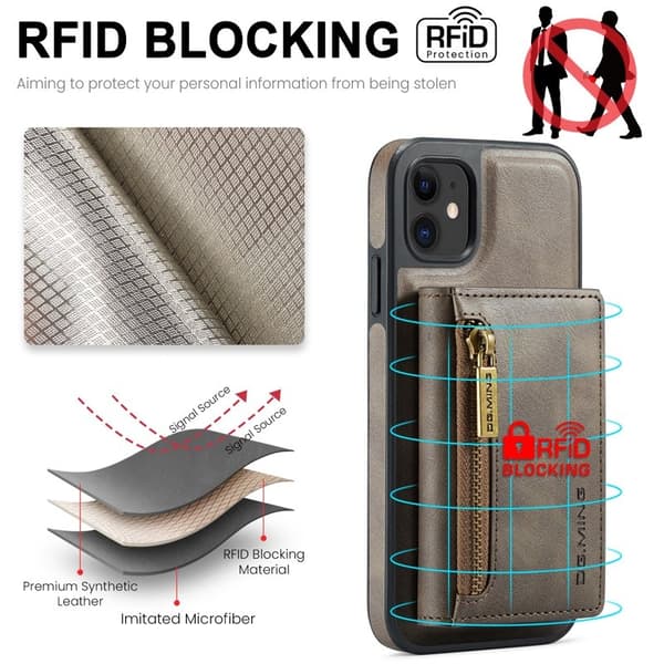 DG.MING iPhone 11 Konstläder Plånboksfodral med kortfickor - Brun
