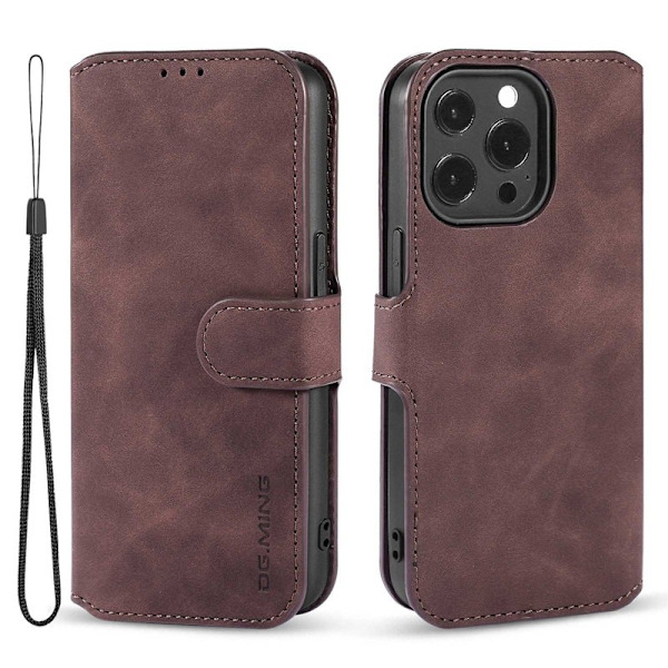 DG.MING iPhone 14 Pro Max Konstläder Plånboksfodral Retro Stil Magnetisk Brun