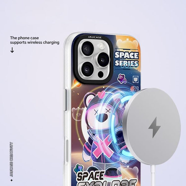 JAUCASE Mobilskal till iPhone 16 Pro MagSafe - Space Explore Bear Blå