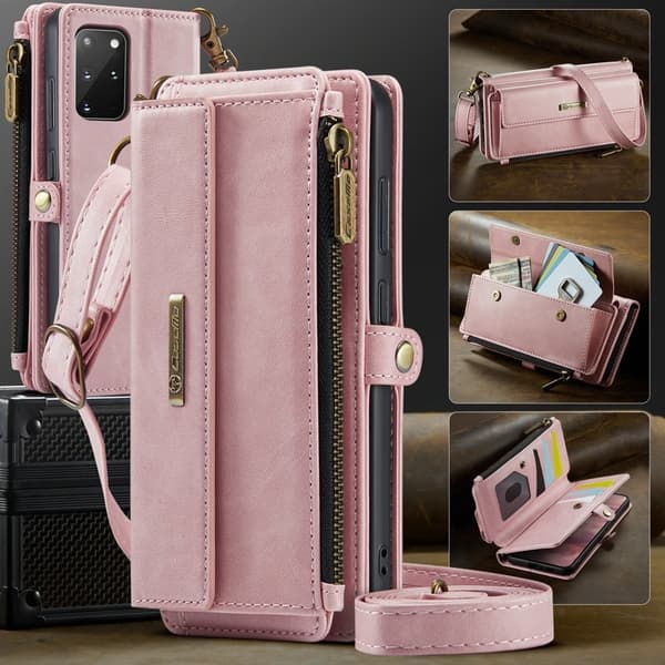 CASEME Konstläder Plånboksfodral för Samsung Galaxy S20 Plus 4G/5G - Rosa