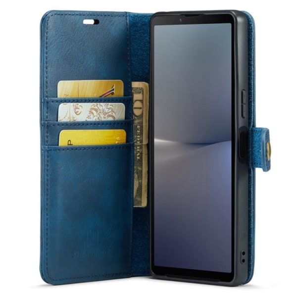 DG.MING Sony Xperia 10 V lompakkokotelo aitoa nahkaa 2in1 - sininen