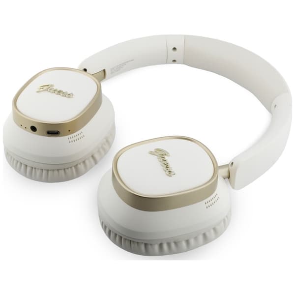 Guess On-Ear Hörlurar Bluetooth ENC Rectangle Metal Script - Vit