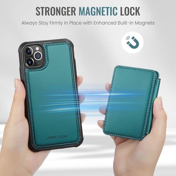 JEEHOOD J05 Mobilskal till iPhone 11 Pro Max Läder med Kortfack Cyan