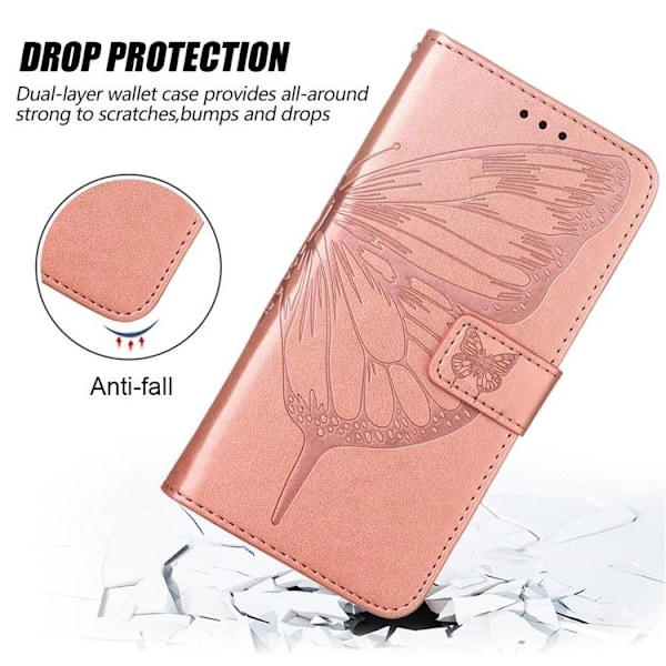 iPhone 14 Plånboksfodral Butterfly Flower Imprinted - Rosa Guld