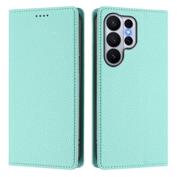 Litchi Samsung Galaxy S26 Ultra Plånboksfodral Konstläder RFID Skydd - Mintgrön