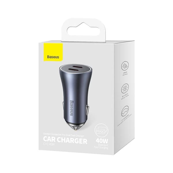 Baseus Golden Billaddare 40W 2 x USB-C - Grå Grå