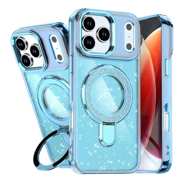 Mobilskal till iPhone 17 Pro Max Glitter Design TPU + PC Kickstand - Blå Blå