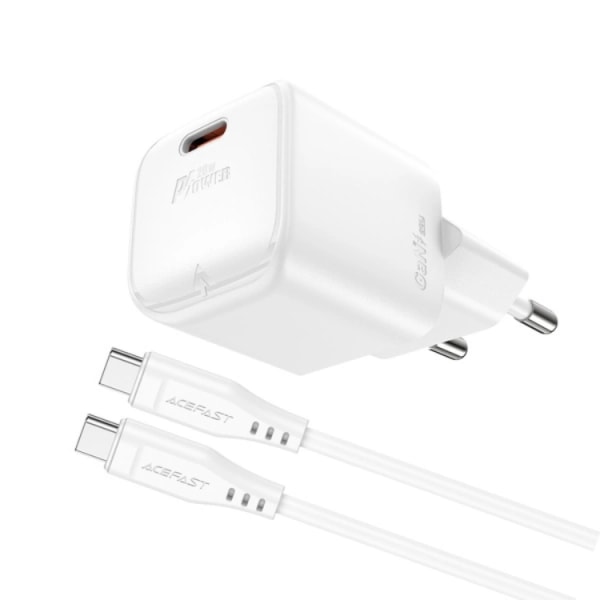 Acefast Vægoplader USB-C 20W Med Kabel - Hvid