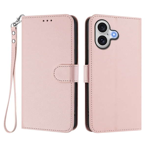 iPhone 17 Plånboksfodral Läder med Handledsrem - Rosa Rosa