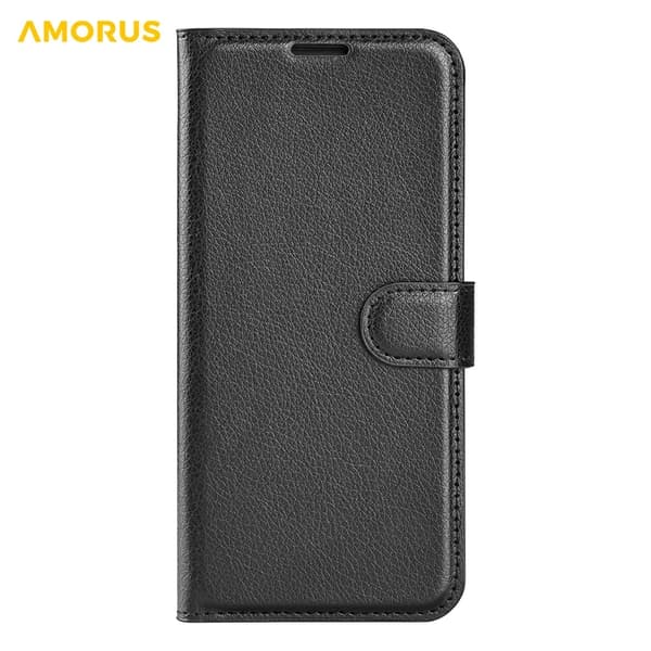 AMORUS iPhone 17 Konstläder Plånboksfodral Flipstativ Litchi - Svart Svart