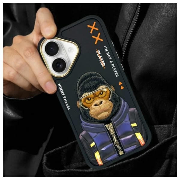 Nimmy Telefontaske til iPhone 16 Cool & Cute 2.0 Monkey - Sort Black