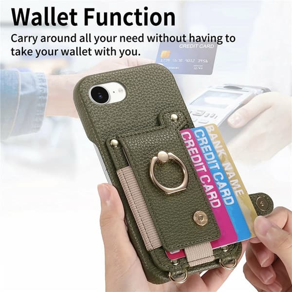 Mobilskal till iPhone 16e med Korthållare Ring Kickstand - Khaki Beige