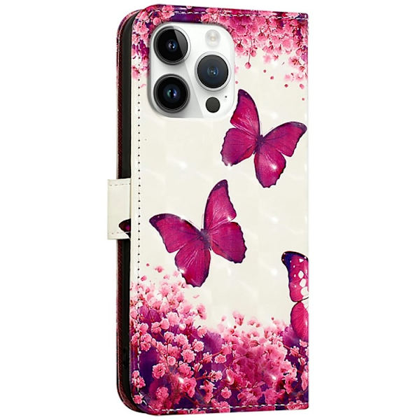 iPhone 16 Pro Plånboksfodral Printing Pattern Med Rem Rosa