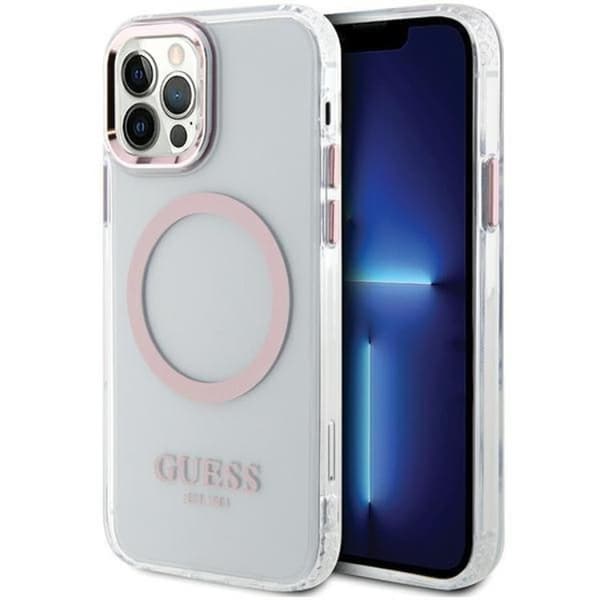 Guess Mobilskal till iPhone 12 Pro/12 Magsafe Metall Outline - Rosa