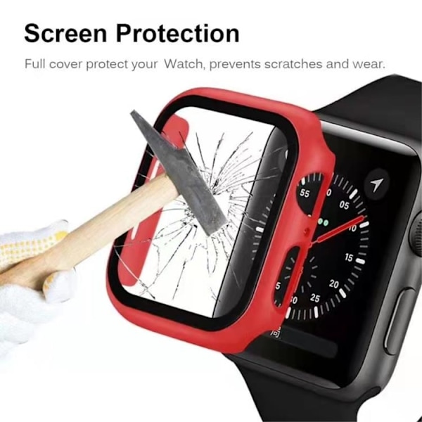 2-in-1 Skal Och Härdat Glas Skärmskydd Apple Watch 7 45 mm - Röd Röd