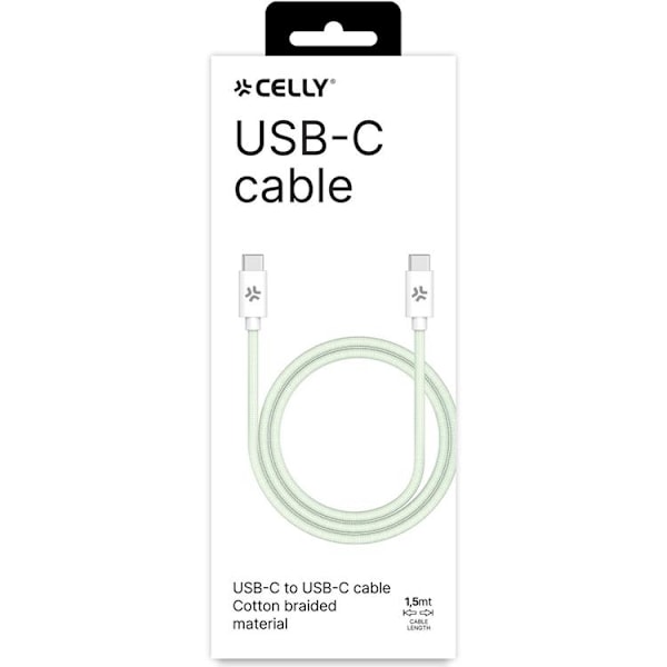 CELLY USB-C till USB-C kabel 60W 1.5m - Grön