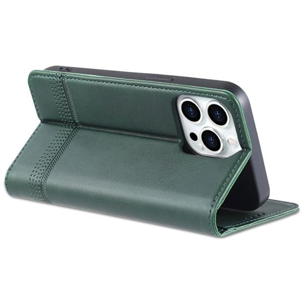 AZNS iPhone 14 Pro Max Plånboksfodral Konstläder - Grön