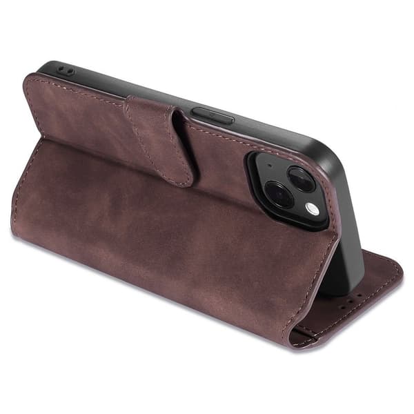 DG.MING iPhone 14 Konstläder Plånboksfodral Retro Stil Magnetisk Stängning Brun