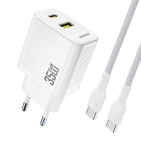 Dudao Snabbladdare USB-A/USB-C 35W med USB-C Kabel Vit