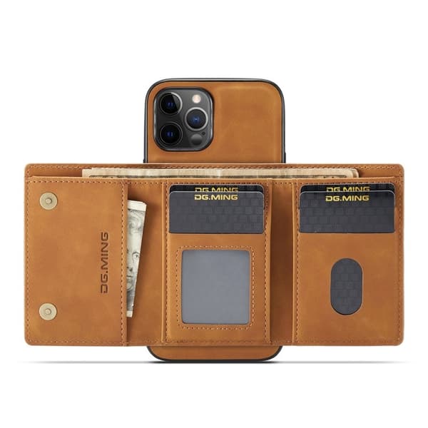 DG.MING M1 Series Plånboksfodral Konstläder TPU för iPhone 13 Pro - Brun