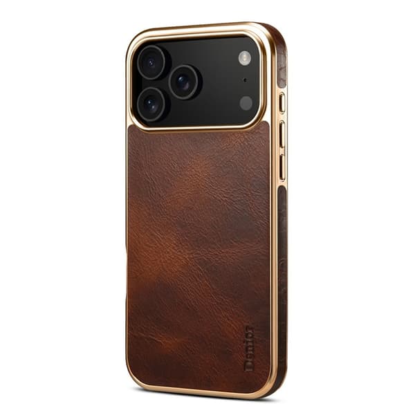 DENIOR Mobilskal till iPhone 17 Pro Max Äkta Läder Electroplating - Brun Brun