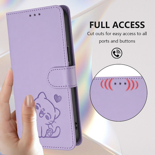 OnePlus 15 Konstläder Plånboksfodral Love Cat Pattern Imprint Lila