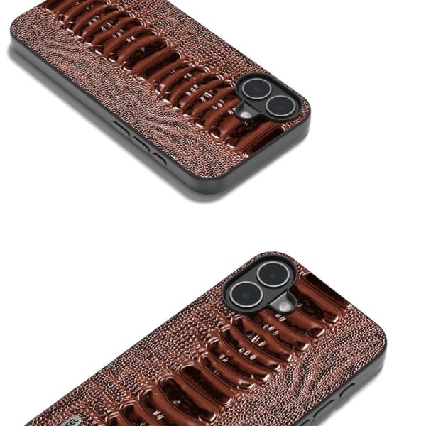 ABEEL Mobilskal till iPhone 16 Plus Äkta Läder Krokodil Textur - Brun