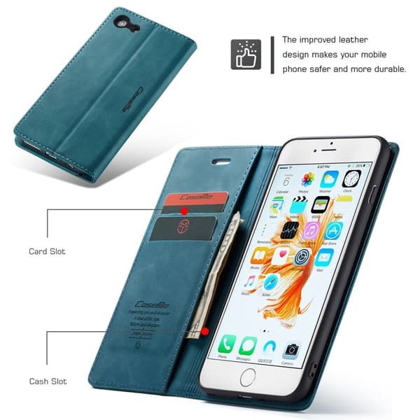 CASEME 013 Auto-absorberande Plånboksfodral Konstläder iPhone 6s/6 Blå