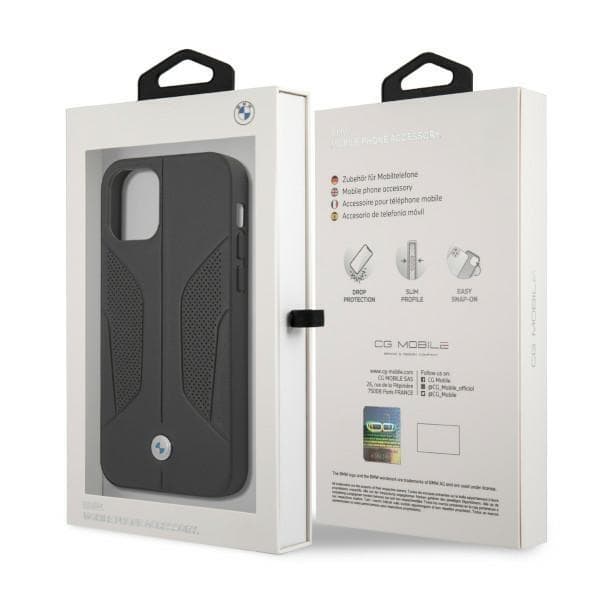 BMW Læder Perforate Sides Skal iPhone 12 / 12 Pro - Sort Black