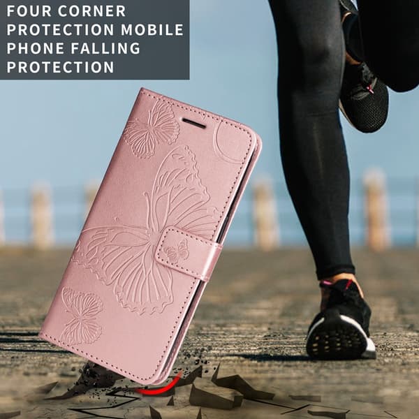 OnePlus 15 Konstläder Plånboksfodral Floral Butterfly Imprinted Roséguld