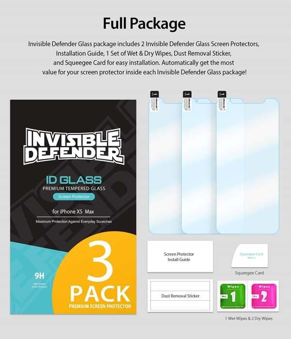 3 X Ringke Härdat Glas Skärmskydd till iPhone XS Max Transparent