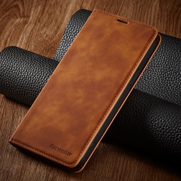 FORWENW iPhone 14 Plus Plånboksfodral i Konstläder - Brun