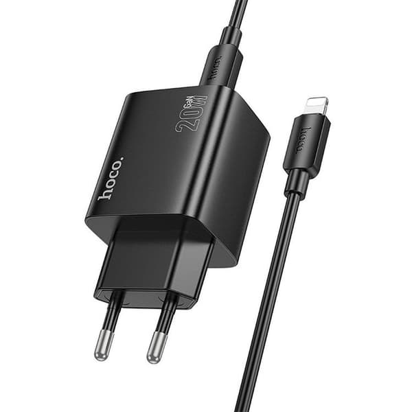 Hoco Hurtigoplader PD 20W 2xUSB-A 2xUSB-C QC3.0 3A med lynkabel N55 Svart