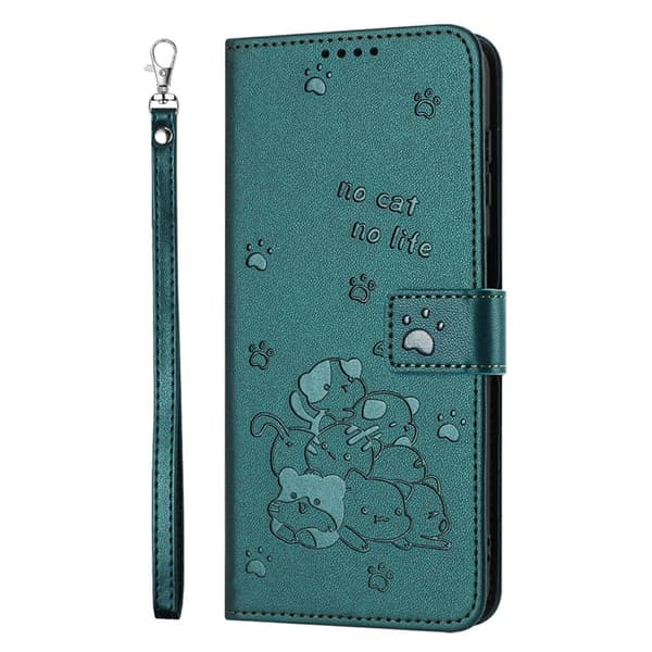 Sony Xperia 1 VII Konstläder Plånboksfodral Cats Imprint - Grön Grön